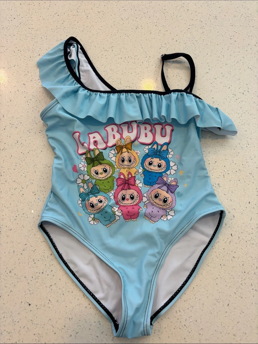 Light Blue One-Shoulder Kids' One-Piece Swimsuit